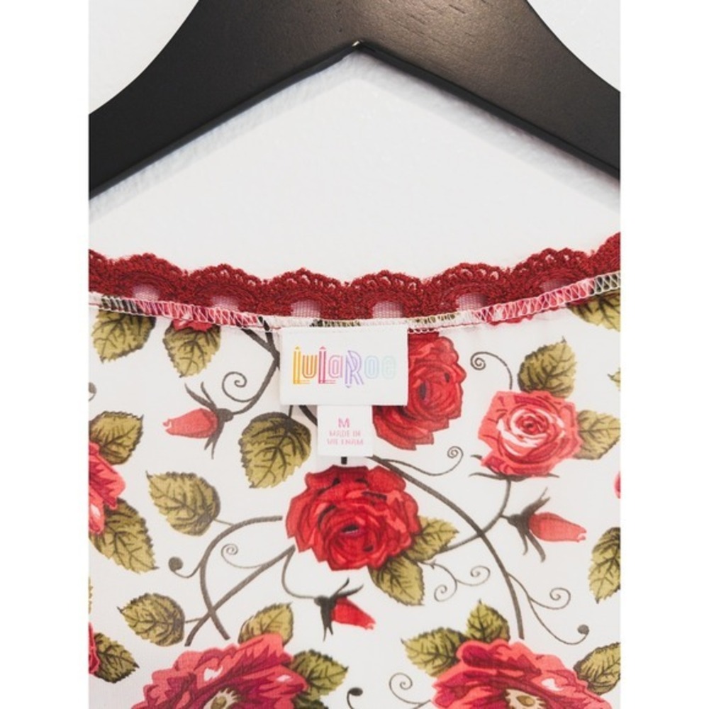 LuLaRoe Kimono Coverup Womens Medium White Red Rose Floral Lace Trim Chiffon - Picture 8 of 8